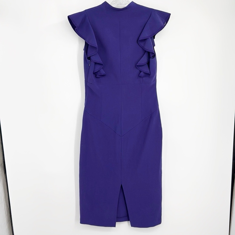 Black Halo Eva Keyhole Ruffle Royal Purple Dress size 8 - Picture 3 of 12